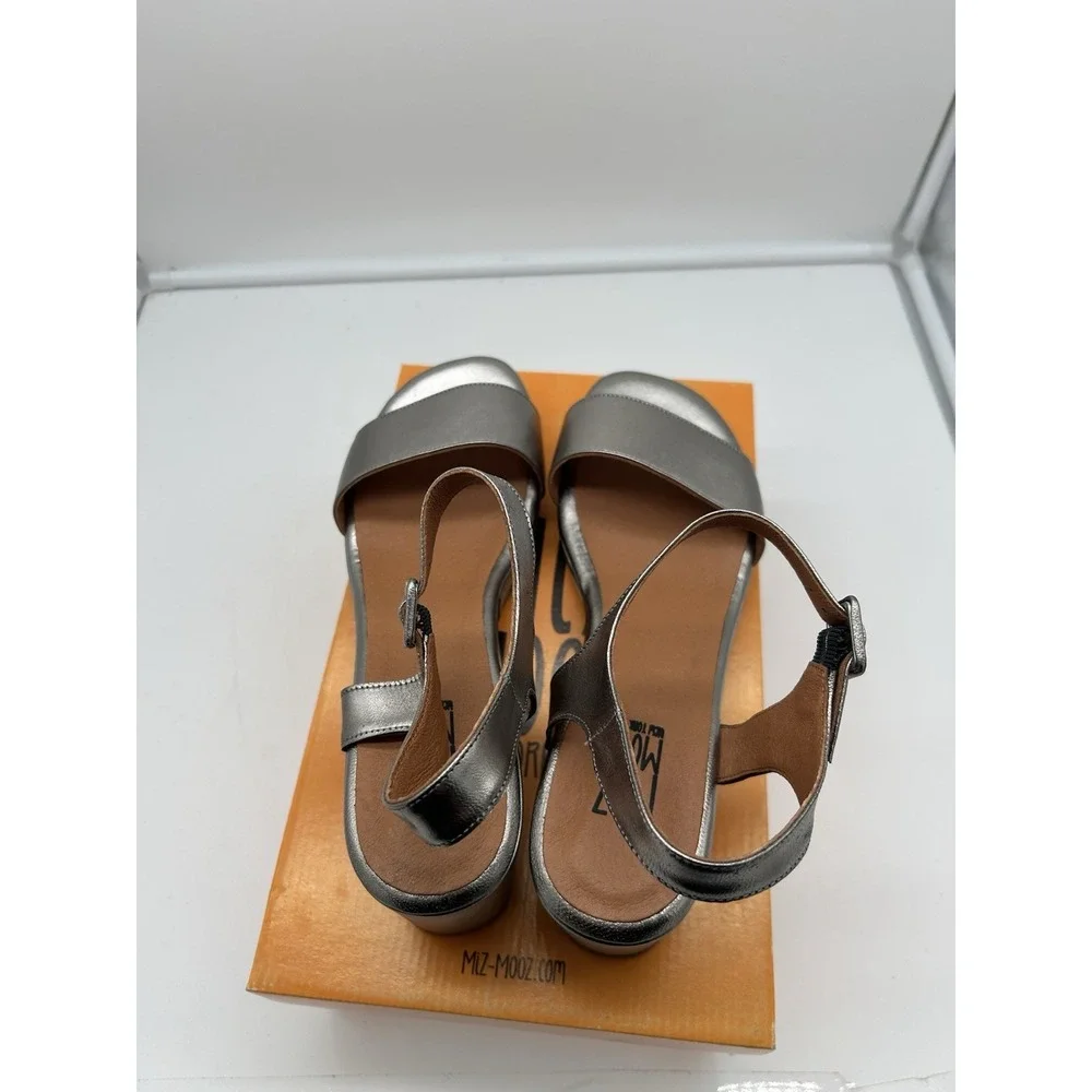 New Miz Mooz Gillie Leather Platform Heeled Sandals Pewter‎ EU 42 US 10.5-11